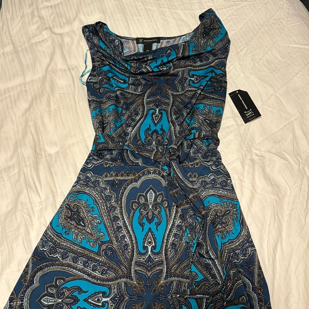 INC Macys dreamy drape paisley print dress XS